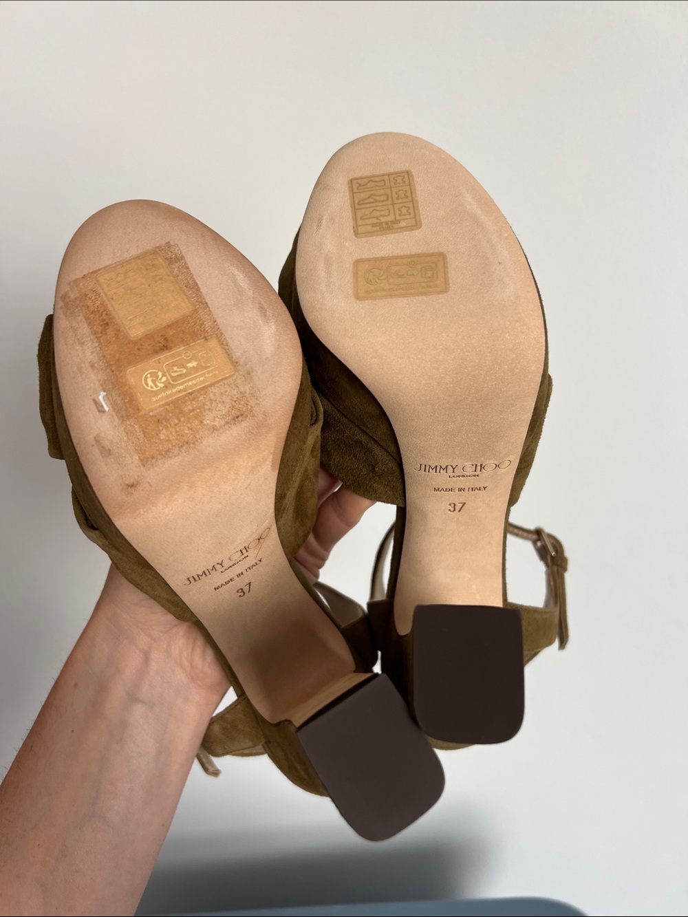 Jimmy Choo heloise 120 muted green suede knot open toe block heels sandals 37 - Picture 5 of 12